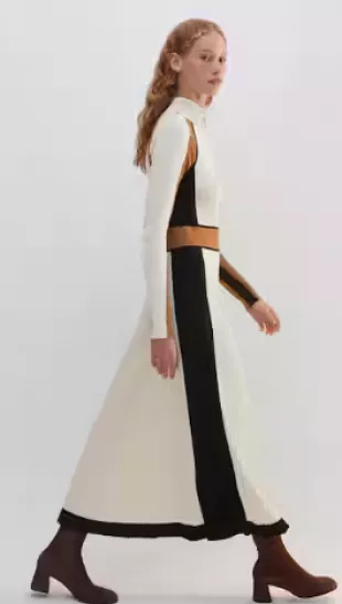 White Contrast Panel Fit And Flare Maxi Dress