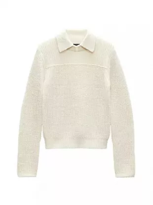 Madix Ribbed Wool & Alpaca Polo in Ivory