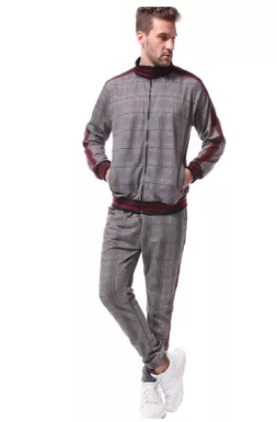 Men Track Suits Sets Long Sleeve Full-Zip Sweatsuit Plaid Active Jackets And Jogging Pants 2 Piece Outfits