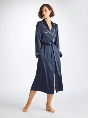Bailey Silk Satin Navy Long Robe
