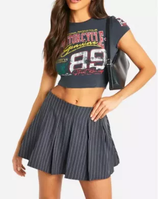 Pinstripe Pleated Mid Rise Micro Mini Skirt