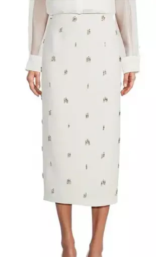 Rylan Crepe Jewel Embellished Pencil Midi Skirt