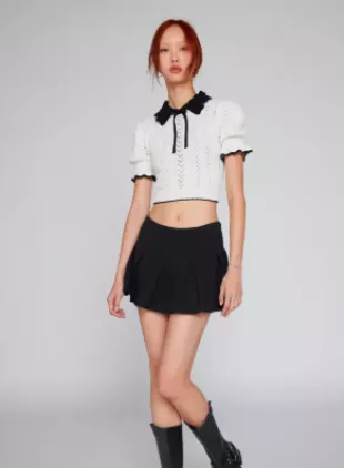 Carlie Pointelle Short Sleeve Sweater