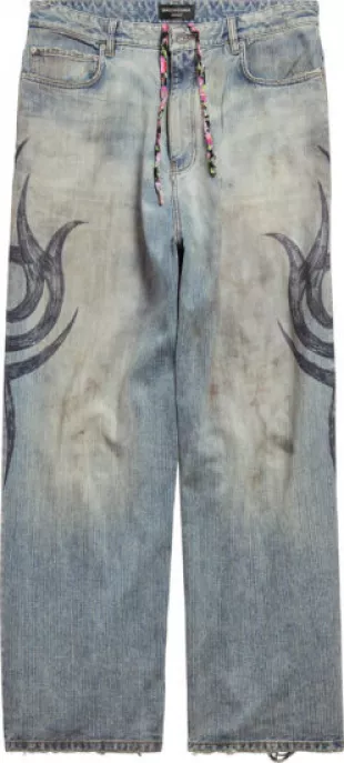 Blue Tribal Print Y2K Baggy Jeans