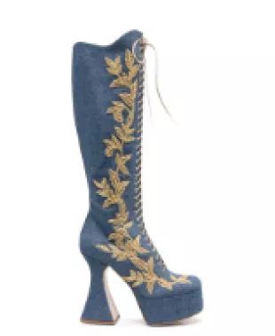 Leaf Embroidered High Denim Boots