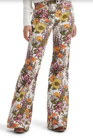 Floral Print Mid Rise Flare Pants
