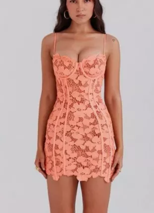 House of CB - Ilayda Sorbet Embroidered Floral Lace Mini Dress House of CB - Ilayda Sorbet Embroidered Floral Lace Mini Dress