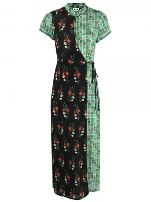 Green Carole Patchwork Midi Dress
