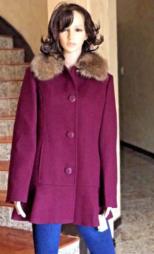 Kate Spade Faux Fur Collar Coat Twill Wool Coat Midnight Wine