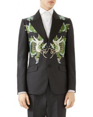 Gucci Heritage Wool Mohair Jacket with Dragons