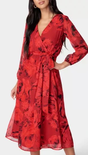 Printed Wrap Midi Dress
