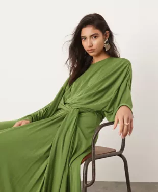 Soft Pleat Maxi Dress with Buckle Back Detail