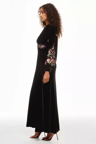 Emory Embroidered Velvet Gown in Blossom Embroidery Pink