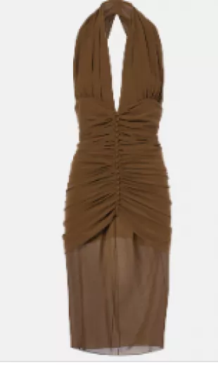 Ruched Silk Crepe Midi Dress