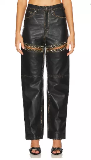 Studded Leather Slit Leg Pant