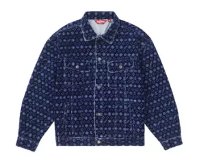 Flocked Denim Trucker Jacket Blue