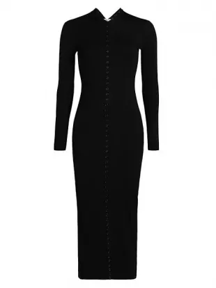 Long Sleeve Knit Button-Up Body-Con Dress