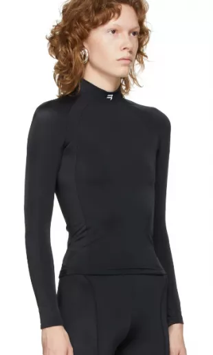 Black Fitted Mock Neck Long Sleeve T Shirt