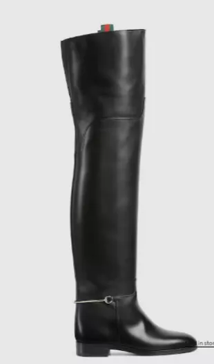SLIM HORSEBIT KNEE BOOTS WITH WEB IN BLACK GLOSSY CALFSKIN