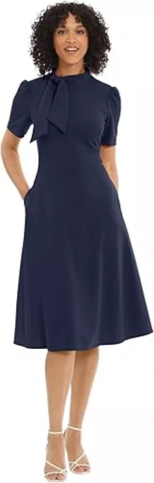 short sleeve necktie midi dress maggy london Maggy London Short Sleeve Necktie Midi Dress - Black