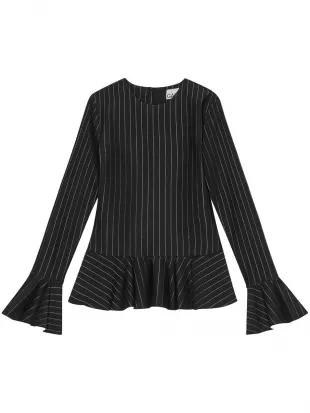 Black Pinstripe Peplum Blouse