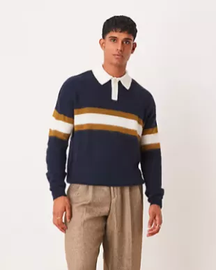 Relaxed Knitted Rugby Polo Sweater