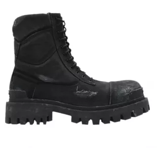 Black Distressed Canvas 'Strike' Boots