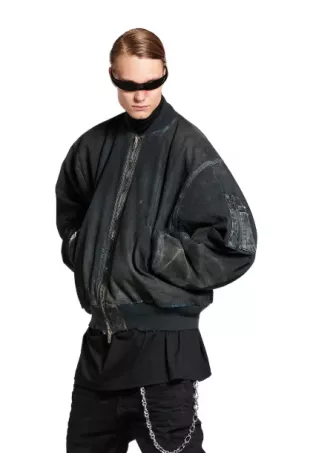 Dark Blue Denim Bomber Jacket