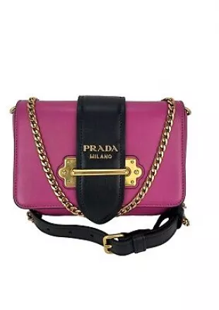 City Calf Cahier Pink Black Leather Crossbody Belt Bag