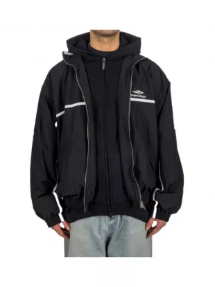 Black Hoodie Layered '3B Sports Icon' Jacket