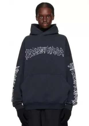 Black Outlined Metal Logo Hoodie