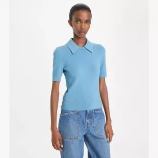 Wool Polo Shirt Light Cerulean