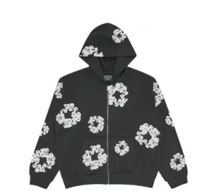 Dark Grey Cotton Wreath Zip Hoodie