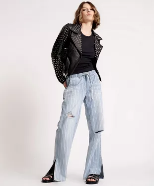 LE STRIPE ROADHOUSE WIDE LEG DRAWSTRING JEANS