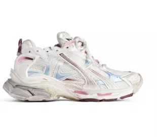 White, Light Blue & Pink 'Runner' Sneakers