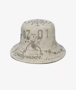 Readymade ✖︎Dr.woo BUCKET HAT TATOO Readymade Dr. Woo Beige Tattoo Bucket Hat worn by Jordan