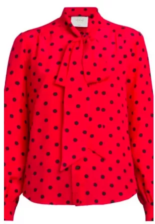 Silk Polka-Dot Tie-Neck Blouse
