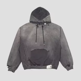 Faded Black Ripped-Pocket Hoodie