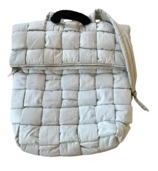 White Padded Intrecciato Flap Backpack