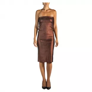 Tom Ford - 1990's TOM FORD GUCCI Metallic Bronze Poly/Lurex Stretch  Strapless Cocktail Dress