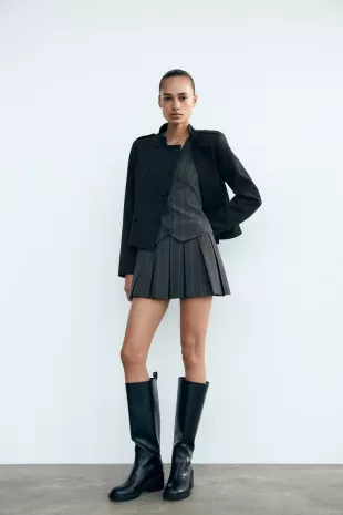 Striped Waistcoat Dress with Box Pleats