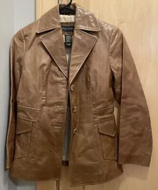 Banana Republic Nubuck Leather Blazer Women’s Brown Jacket 70 Y2K Coat Xs Lined