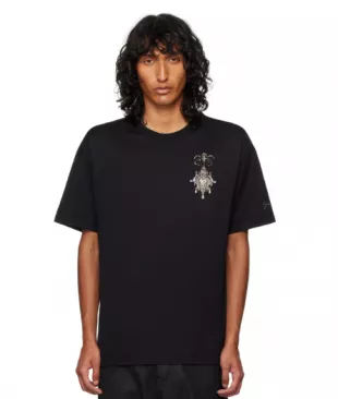 Black Embroidered Chandelier & Pearls T-shirt