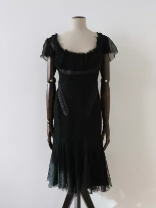 Alexander McQueen F/W02 'Supercalifragilistic' Black Lace Milkmaid Dress —