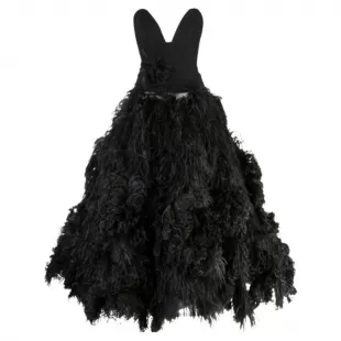 Oscar de la Renta black strapless feather ball gown