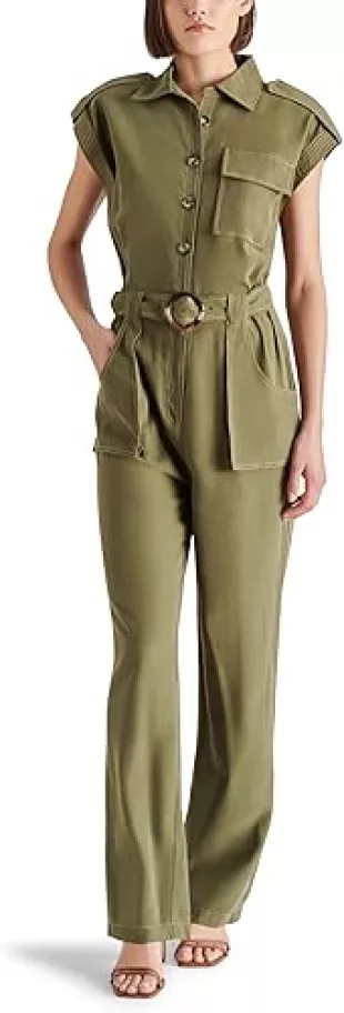 Green Short Sleeve Belted Jumpsuit