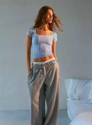Blue Lace-Trim T-Shirt
