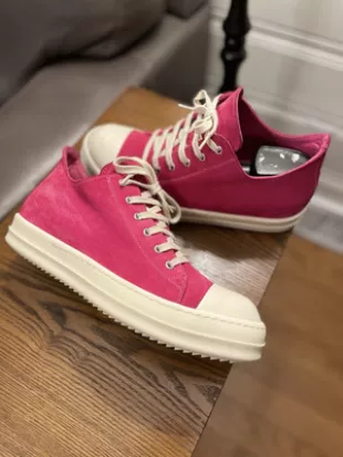Hot Pink Suede Low-Top Sneakers