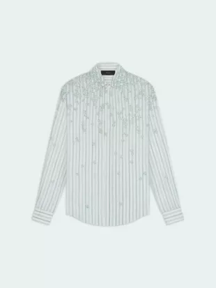Light Green Striped Floral Crystal Shirt