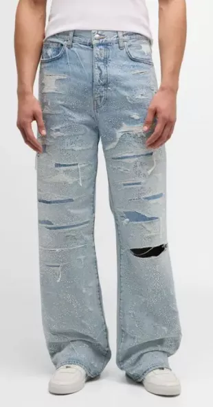 Perfect Indigo Crystal 'Repair' Baggy Jeans